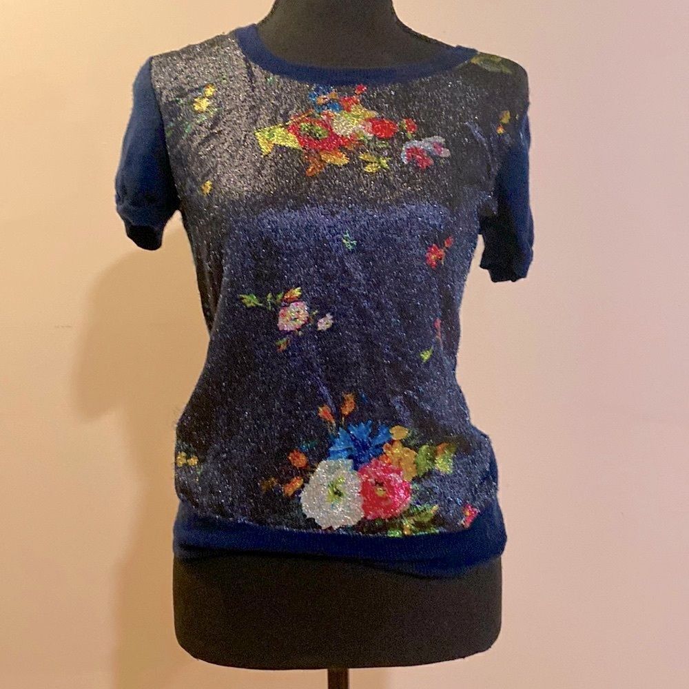 Erdem metallic floral short sleeved top